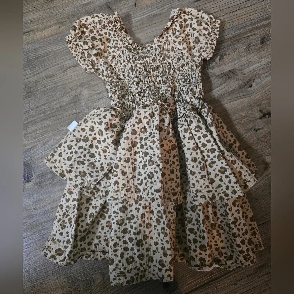 Rabbit + Organic Smocked Leopard Print Girl's Dress - 3T